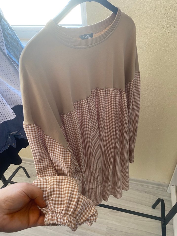 Bej Pilili Uzun Kollu Kadın Bluz - Görsel 2