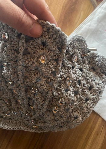  Beden Gri Örgü midye model Kadın Çanta