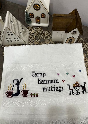 Nakışlı Bohem Tarzı Beyaz Mutfak Havlusu - Görsel 3