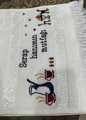 Nakışlı Bohem Tarzı Beyaz Mutfak Havlusu - Görsel 7