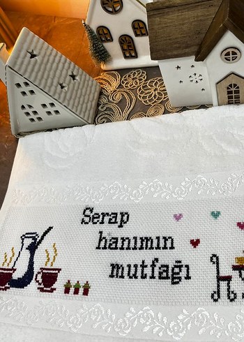 Nakışlı Bohem Tarzı Beyaz Mutfak Havlusu - Görsel 4