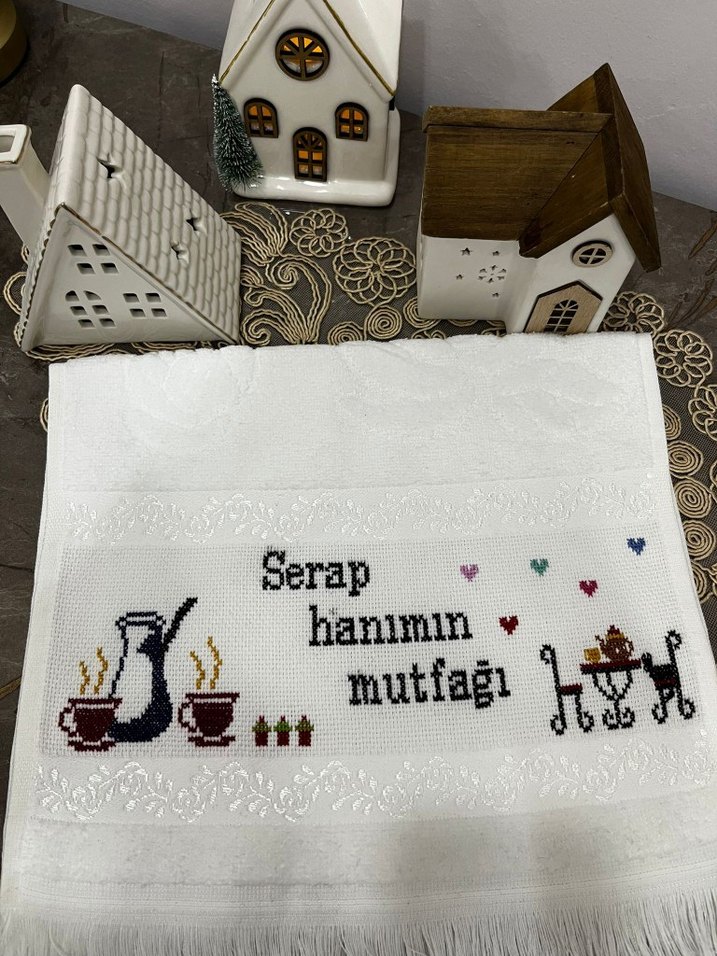 Nakışlı Bohem Tarzı Beyaz Mutfak Havlusu - Görsel 3