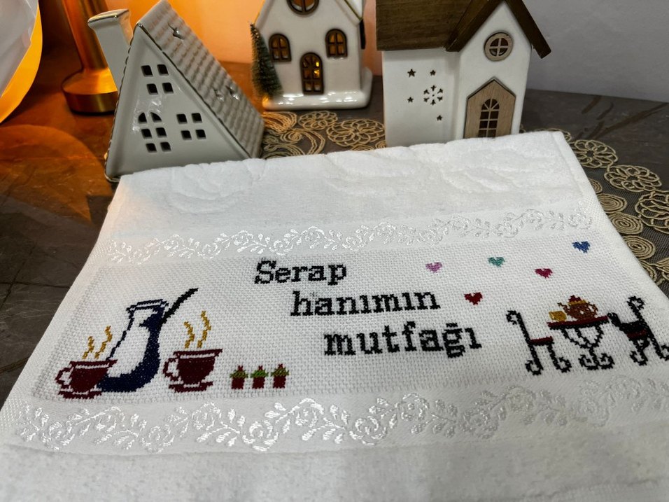 Nakışlı Bohem Tarzı Beyaz Mutfak Havlusu - Görsel 5