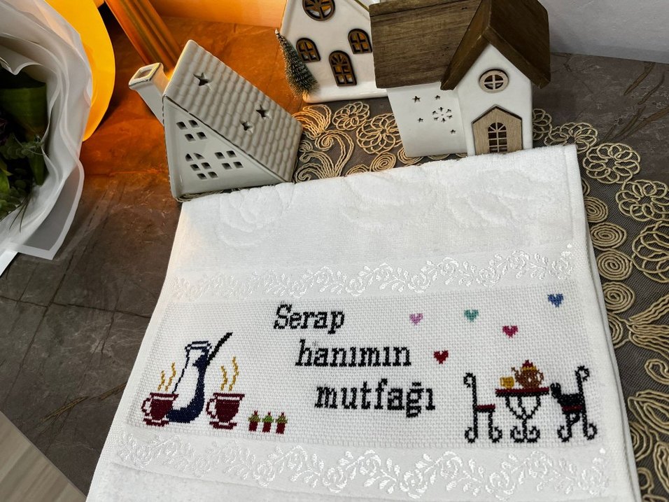 Nakışlı Bohem Tarzı Beyaz Mutfak Havlusu - Görsel 4