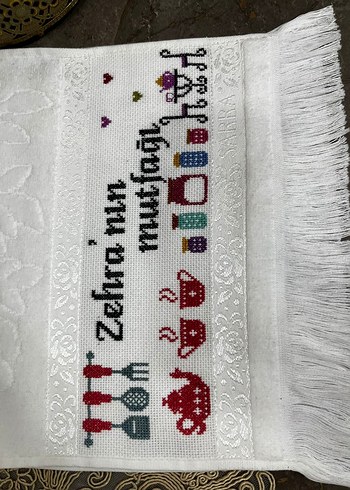 Nakışlı Bohem Tarzı Beyaz Mutfak Havlusu - Görsel 7