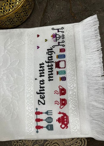 Nakışlı Bohem Tarzı Beyaz Mutfak Havlusu - Görsel 6