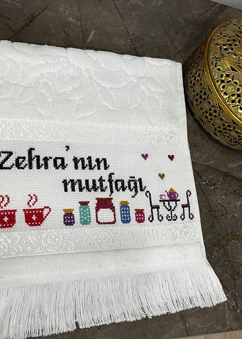 Nakışlı Bohem Tarzı Beyaz Mutfak Havlusu - Görsel 2