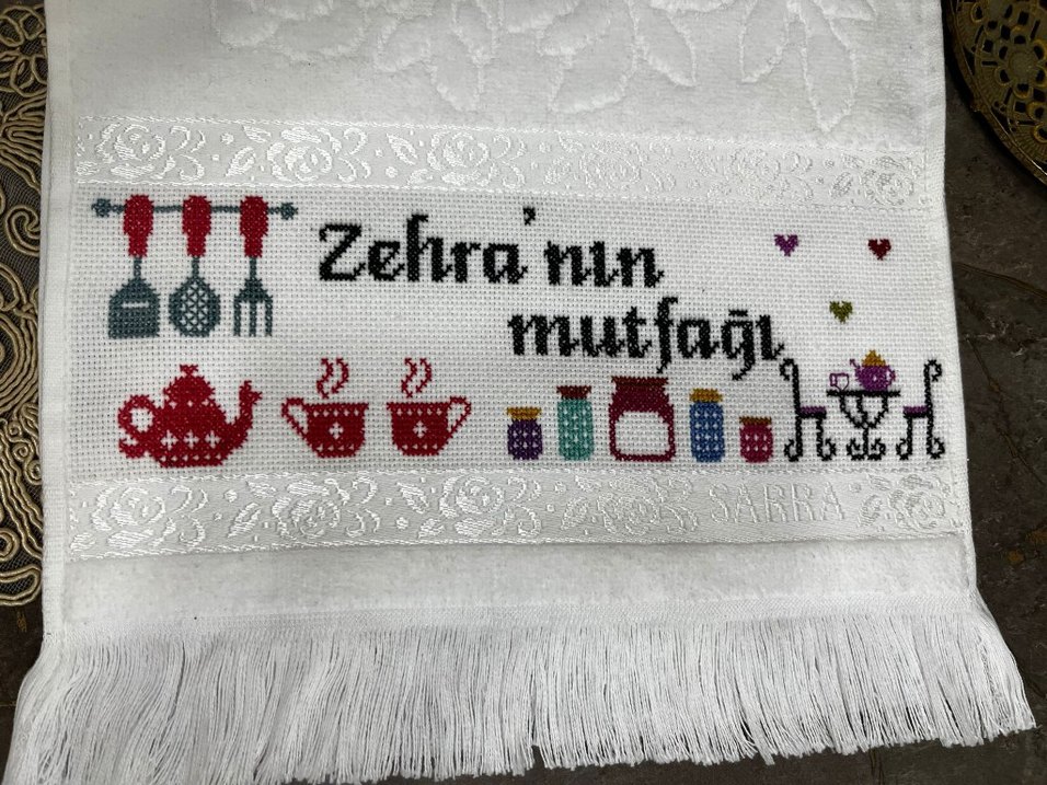 Nakışlı Bohem Tarzı Beyaz Mutfak Havlusu - Görsel 3