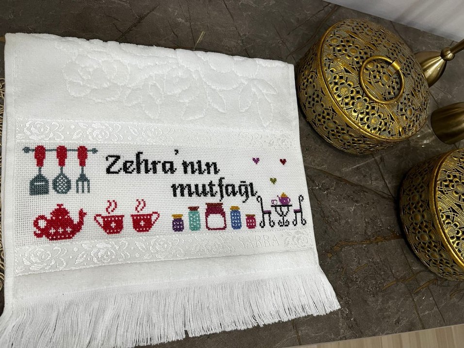 Nakışlı Bohem Tarzı Beyaz Mutfak Havlusu - Görsel 2