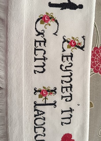 Nakışlı Beyaz Mutfak Havlusu