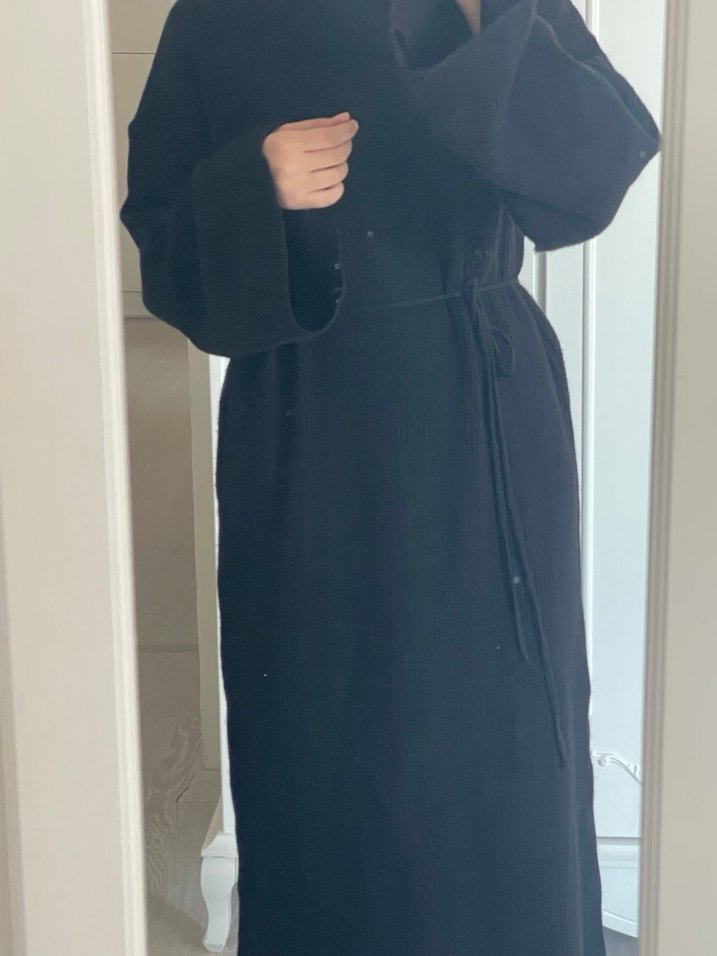 Siyah triko elbise std beden kemerli - Görsel 2