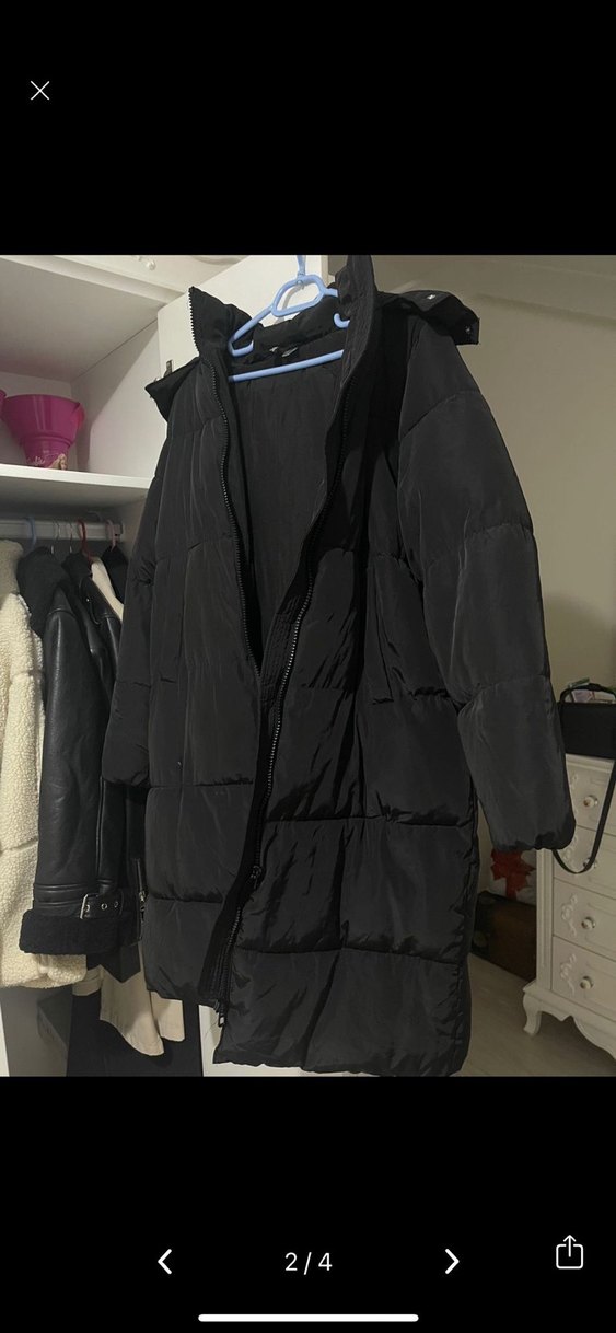 HM Siyah Uzun Kadın Mont - Görsel 2