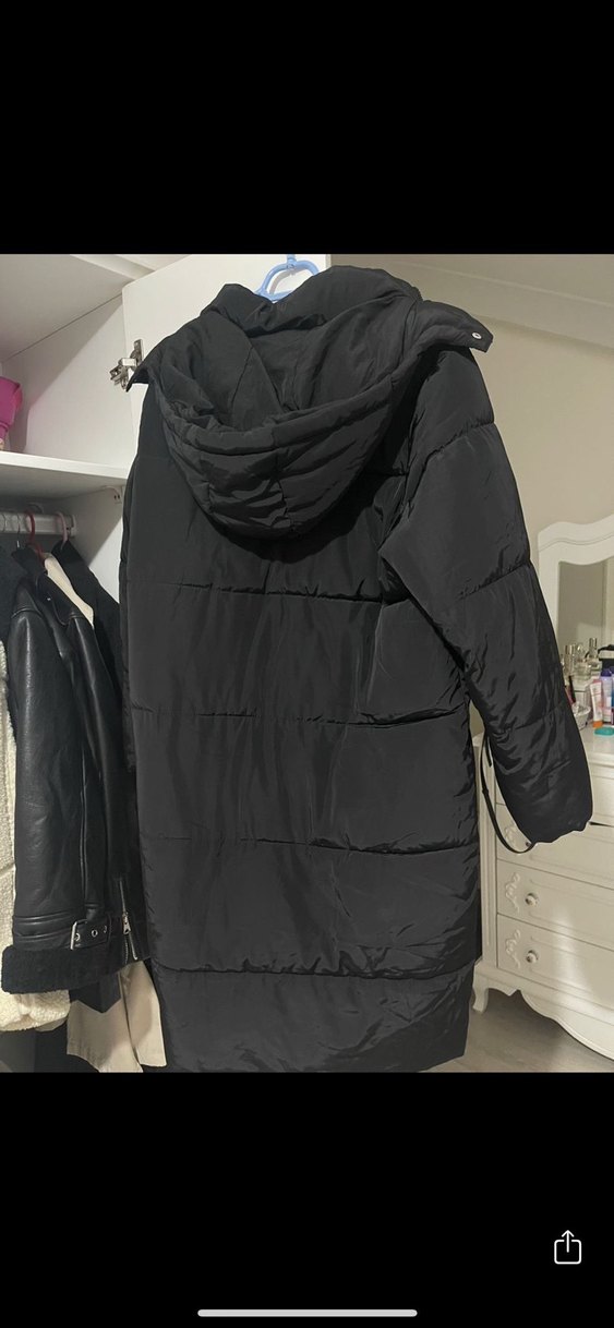 HM Siyah Uzun Kadın Mont - Görsel 3