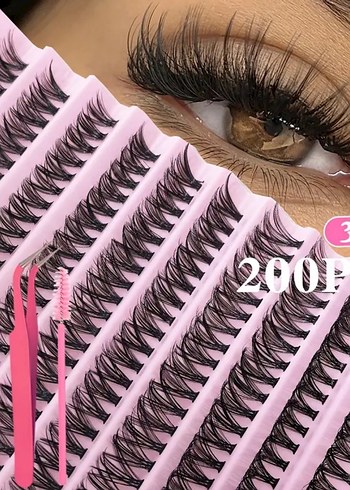 Temu 200lü Pembe Kirpik Takma Seti 