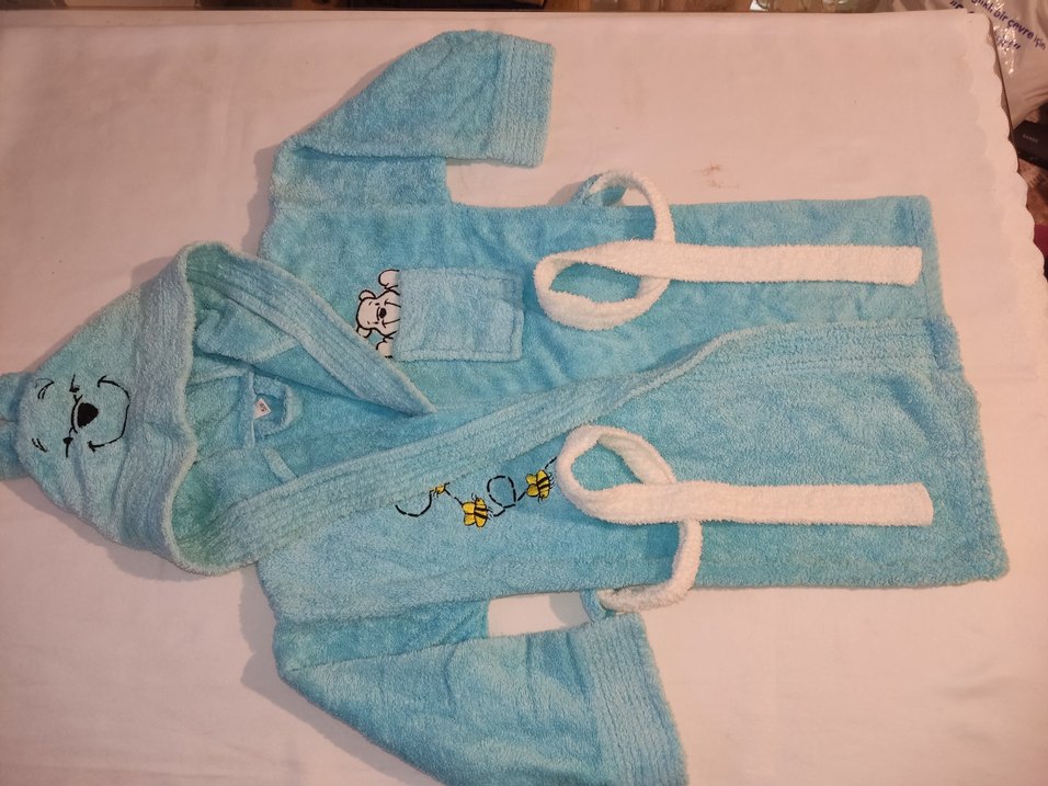 Nakışlı Mavi Erkek Çocuk Bornozu - Görsel 5