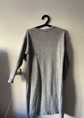 Gri V Yakalı Örgü Kadın Kazak Elbise - Görsel 3