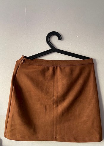 Düğmeli Kahverengi Süet Mini Etek - Görsel 2
