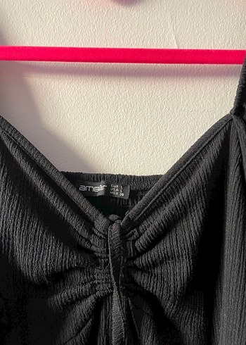 V Yaka Drapeli Siyah Midi Elbise - Görsel 2