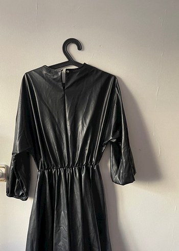 Siyah Deri  Mini Elbise - Görsel 2