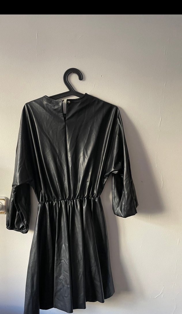 Siyah Deri  Mini Elbise - Görsel 2