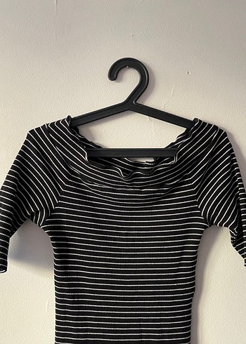 Çizgili Siyah Gri Midi Elbise - Görsel 3