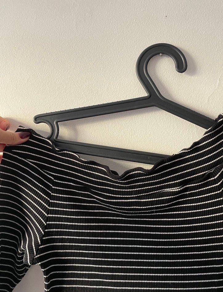 Çizgili Siyah Gri Midi Elbise - Görsel 2