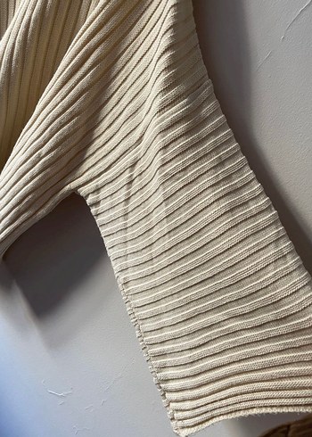 Krem Pliseli Keten Kadın Kazak - Görsel 2