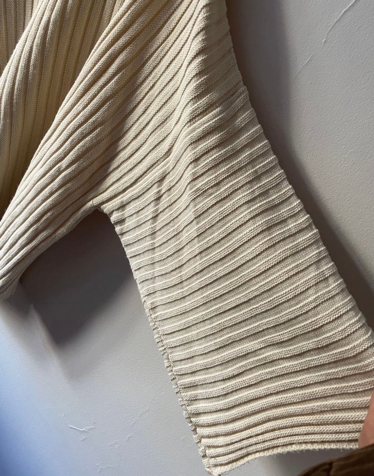 Krem Pliseli Keten Kadın Kazak - Görsel 2