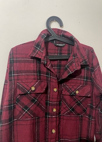 Bordo Ekose Desenli Uzun Kadın Gömlek - Görsel 2