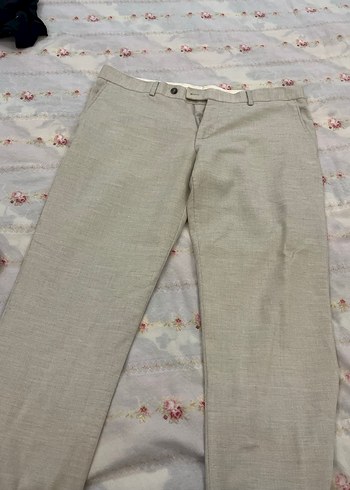 Düğmeli Bej Keten Erkek Pantolon - Görsel 3