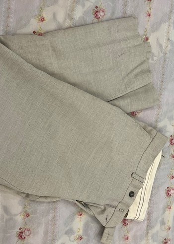 Düğmeli Bej Keten Erkek Pantolon - Görsel 4