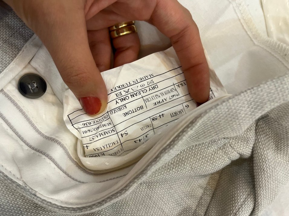 Düğmeli Bej Keten Erkek Pantolon - Görsel 5