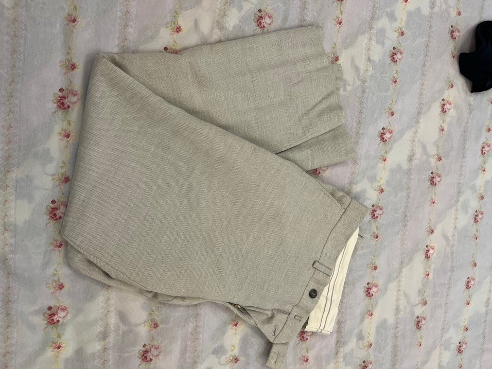 Düğmeli Bej Keten Erkek Pantolon - Görsel 4