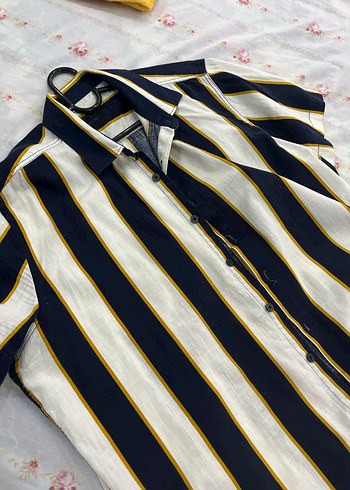 Erkek Sarı Çizgili Kısa Kollu Gömlek - Görsel 7