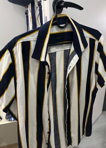 Erkek Sarı Çizgili Kısa Kollu Gömlek - Görsel 5