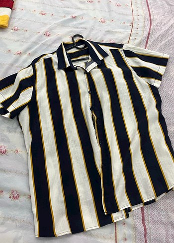 Erkek Sarı Çizgili Kısa Kollu Gömlek - Görsel 2