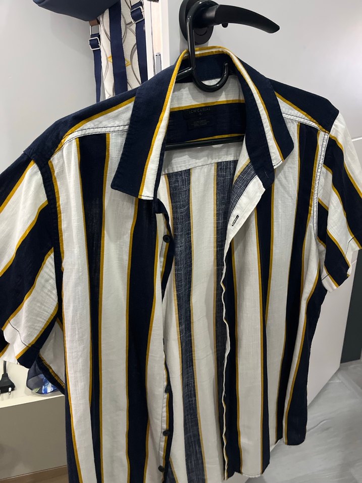 Erkek Sarı Çizgili Kısa Kollu Gömlek - Görsel 5