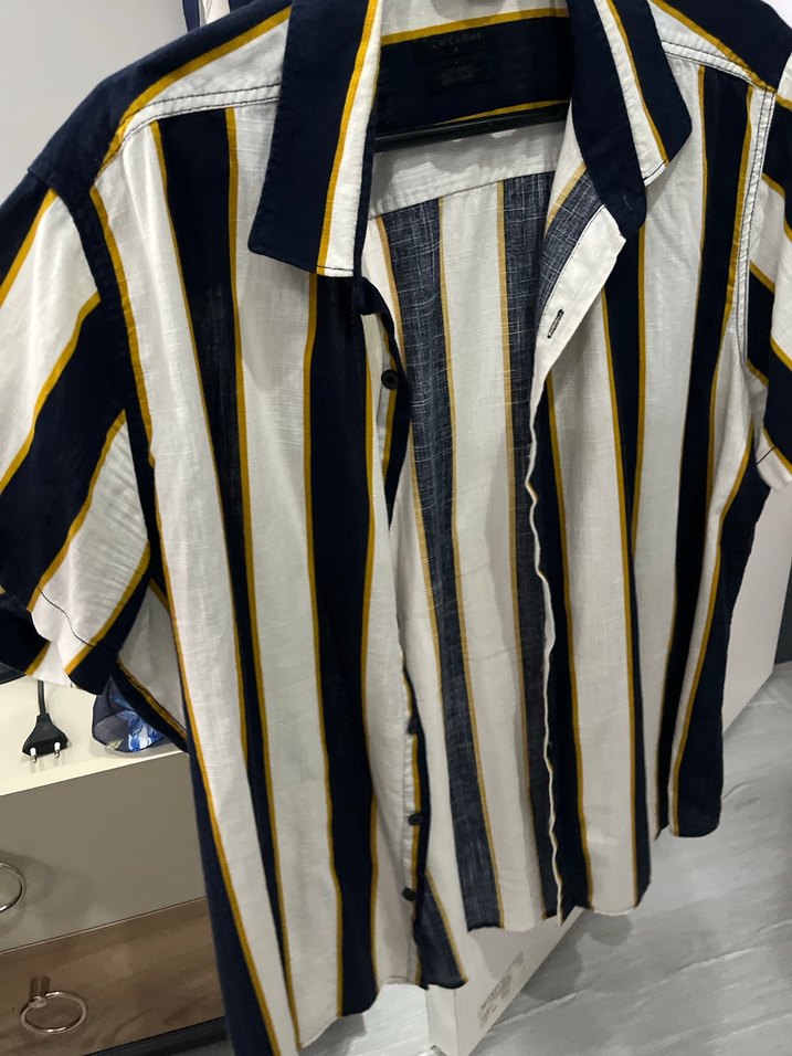 Erkek Sarı Çizgili Kısa Kollu Gömlek - Görsel 4