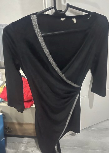 Siyah Drapeli Uzun Kollu Abiye Elbise - Görsel 4