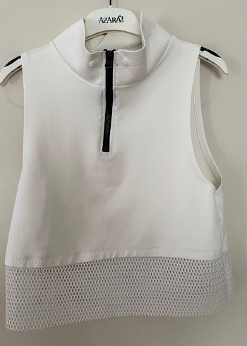 Yüksek Yakalı Fermuarlı Beyaz Kolsuz tişört - Görsel 3