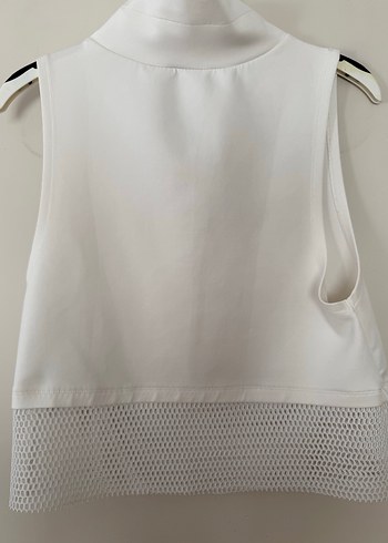 Yüksek Yakalı Fermuarlı Beyaz Kolsuz tişört - Görsel 4