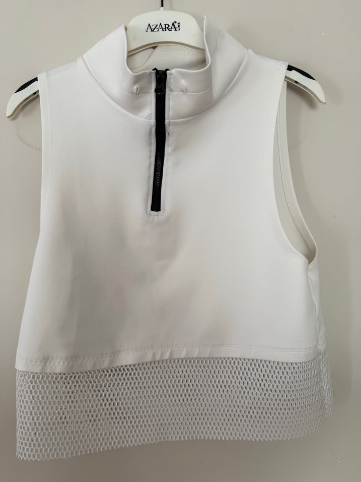 Yüksek Yakalı Fermuarlı Beyaz Kolsuz tişört - Görsel 3