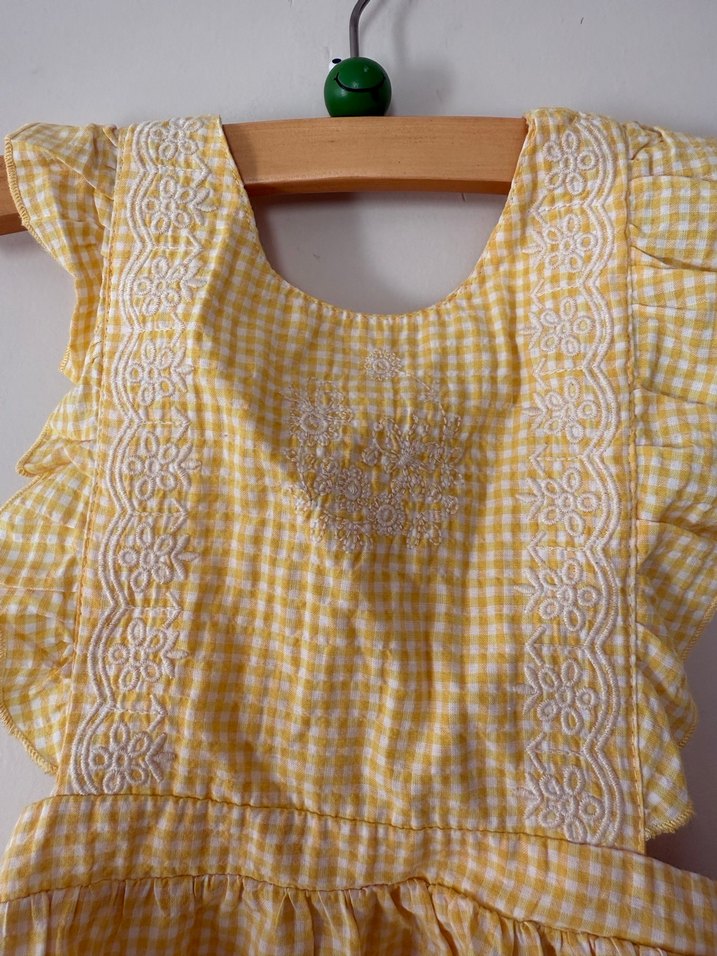 Sarı Kareli Kız Elbisesi - Görsel 3