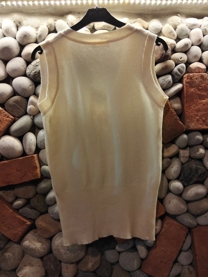 Kadın Beyaz V Yaka Kolsuz Triko Süveter Mudo - Görsel 2