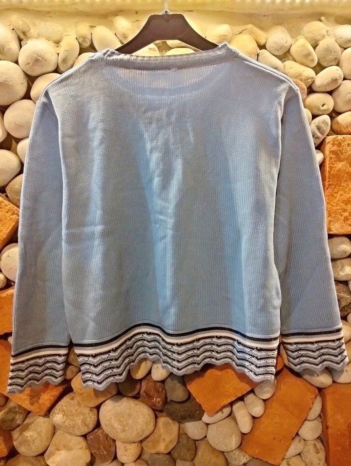 Nakışlı Mavi Bohem Kadın Kazak - Görsel 2