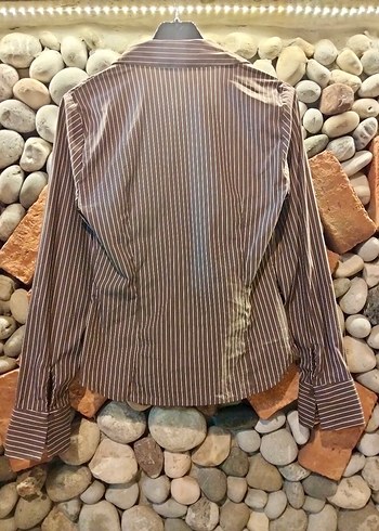Düğmeli V Yaka Çizgili Kadın Gömlek Stradivarius - Görsel 2