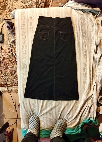 Siyah Uzun Kadın Etek, Kemerli, Rahat Kesim - Görsel 2