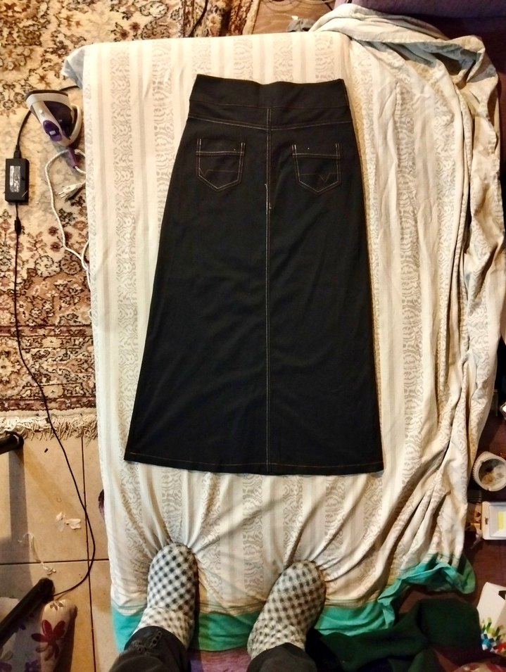 Siyah Uzun Kadın Etek, Kemerli, Rahat Kesim - Görsel 2