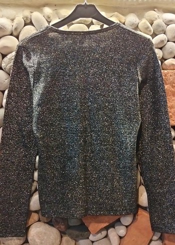 Park Bravo Gri V Yakalı Simli Kadın Bluz - Görsel 2