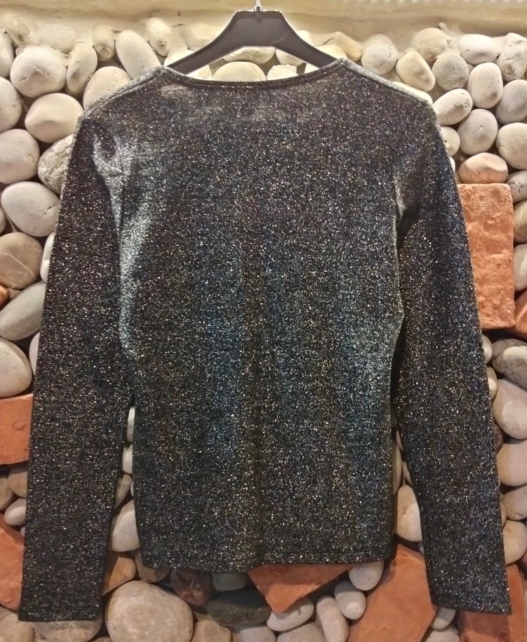 Park Bravo Gri V Yakalı Simli Kadın Bluz - Görsel 2